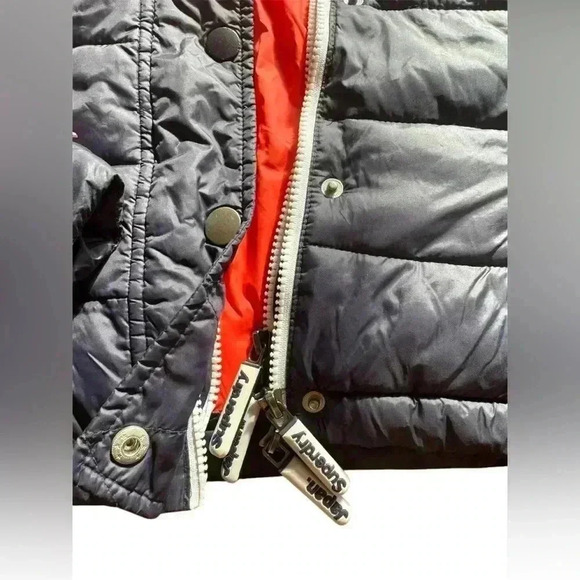 Superdry Womens Sports Puffer Jacket Small Blue Pink Full Zip Hooded EUC size S - Picture 5 of 6